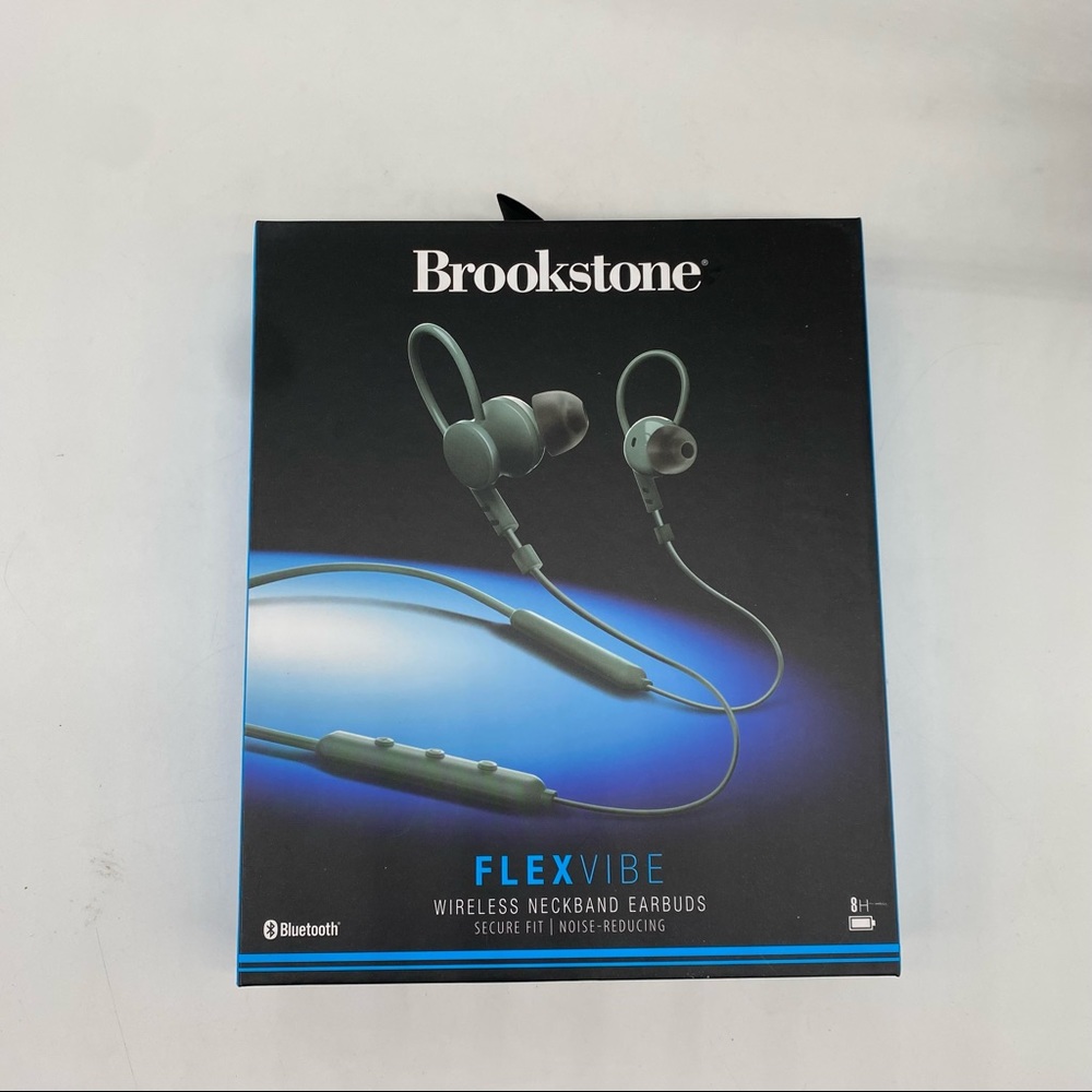 Brookstone Flexvibe wireless neckband earbuds noise reducing NIB